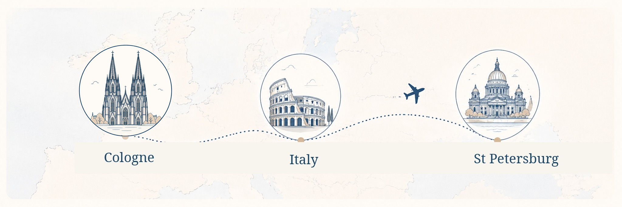 Ameli Raizman's route: Cologne → Italy → St Petersburg